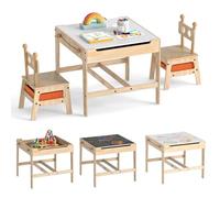 DREAMADE Table et 2 Chaises pour Enfants, avec Tableau Réversible, Rangement de Bacs, Coins Arrondis, Table d'Activité pour Chambre, Salle de Jeux, 3 Ans+ (Naturel-Robot)