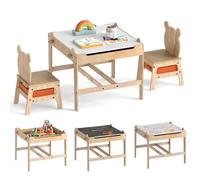 DREAMADE Table et 2 Chaises pour Enfants, avec Tableau Réversible, Rangement de Bacs, Coins Arrondis, Table d'Activité pour Chambre, Salle de Jeux, 3 Ans+ (Naturel-Panda)