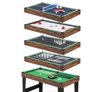 DREAMADE Table Multi-Jeux 10 en 1, Table de Jeu avec Baby-Foot, Air Hockey, Billard, Ping Pong, Shuffleboard, Bowling, Échecs, Dames, Backgammon, Design Empilable, pour Famille