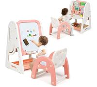 DREAMADE Tableau de Dessin Magnétique pour Enfant avec Étagère à Livre Table à Dessin & Chaise avec Hauteur &Inclinable Réglable