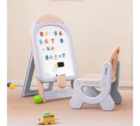 DREAMADE Tableau Enfants, Chevalet d'Art Pliable et Réglable en Hauteur, avec Tableau Blanc, Effaceur, Marqueurs et Boîte de Rangement (Violet)