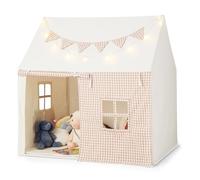 DREAMADE Tente de Jeu Enfants avec Tapis Lavable,Cabane Garçons Filles Intérieur 125x100x127CM avec Lumières Étoiles&Drapeau&2 Poche Latérale,Maison de Jeu Enfant 3-8Ans (Beige)
