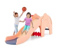 DREAMADE Toboggan Enfant en Forme d'Éléphant avec Panier de Basketball & Ballon, Toboggan 4 en 1 avec Zone Tampon & Marches Antidérapantes, pour Tout-Petits 18-48 Mois (Rose)