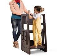 DREAMADE Tour d'apprentissage, Escabeau Montessori, 2 Marches en Plastique, 3 Hauteurs Réglables, Pédale Antidérapante, Charge 65 KG, pour Enfants 18-60 Mois (Marron)