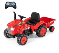 DREAMADE Tracteur Électrique 12V Enfant 3-8 Ans avec Remorque Amovible,Voiture Électrique avec Télécommande&Musique&Lumières LED&Klaxon,Tracteur à Pédales Enfant 2,5-3,5 km/h,Charge 30KG (Rouge)