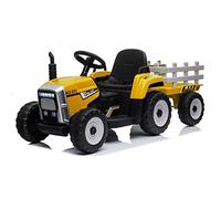 DREAMADE Tracteur Électrique Enfant 3+ Ans avec Remorque Tractopelle 12V Enfant Charge 30KG Tracteur à Pédales avec Télécommande&Musique&Lumières LED&Klaxon (Jaune)