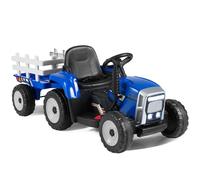 DREAMADE Tracteur Électrique Enfant 3+ Ans avec Remorque Tractopelle 12V Enfant Charge 30KG Tracteur à Pédales avec Télécommande&Musique&Lumières LED&Klaxon (Bleu)