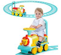 DREAMADE Train de Porteur Bébé Électrique avec 16 Pistes, Voiture à Pousser avec Lumières et Sons,Espace caché sous Le Siège, Cadeau de 3 Ans + (Bleu)