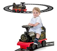 DREAMADE Train de Porteur Bébé Électrique avec 16 Pistes, Voiture à Pousser avec Lumières et Sons,Espace caché sous Le Siège, Cadeau de 3 Ans + (Noir et Rouge)