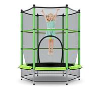 DREAMADE Trampoline pour Enfant avec Tapis de Rebond et Filet de Sécurité, Trampoline Rond Set Complet avec Revêtement Extérieur (Vert)