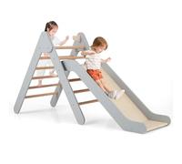 DREAMADE Triangle d'escalade avec Toboggan en Bois 3 en 1 Jouet Montessori pour Grimper & Glisser Convient à Enfants 1+ Ans (Gris)