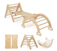 DREAMADE Triangle Escalade Bebe Montessori pour 1+ Ans, Échelle d’Escalade en Bois avec Triangle/Arche/Rampe, Convient pour Enfant à Maternelle, Maison (Naturel)