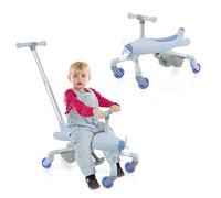 DREAMADE Tricyle 2 en 1 pour Enfants, Voiture à Pousser avec Lumières LED, Panier, Repose-Pieds Pliables, Draisienne Charge Max. 50KG, Poignées Réglables, pour Garçon Fille de 18-60 Mois (Bleu)