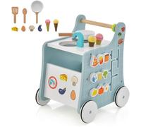 DREAMADE Trotteur Bébé, Chariot de Marche en Bois avec Thème de Cuisine Marcheur D'Apprentissage Bébé avec Tableau & Horloge
