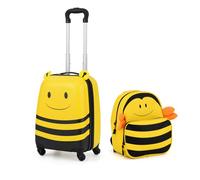 DREAMADE Valise 16" et Sac à Dos 12", Bagage à Main Rosé/Coloré pour Enfants Filles et Garçons avec Poignée Réglable, 4 Roues Pivotante à 360° en Dessin (Jaune-Abeille)