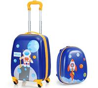 DREAMADE Valise Enfant 16" et Sac à Dos 12", Bagage à Main Coloré Filles et Garçons, Cabine Enfant avec Motif Astronaute, Valise Enfant Roulette avec 4 Roues Pivotante à 360°en Dessin (Astronaute)
