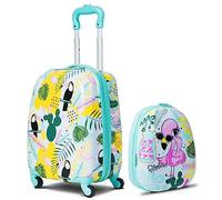 DREAMADE Valise Enfant 16" et Sac à Dos 12", Bagage à Main Coloré Filles et Garçons, Cabine Enfant avec Motif Flamingo, Valise Enfant Roulette avec 4 Roues Pivotante à 360°en Dessin (Flamingo)