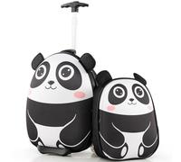 DREAMADE Valise Enfant Roulette 30x21x40CM et Sac à Dos,Bagage à Main avec Poignée Télescopique,Cabine de Voyage Légère pour Garçon et Fille,Lot de Bagages Etanche Motifs d’Animal (Panda-Noir)