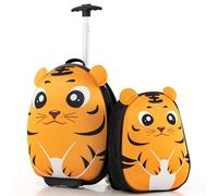 DREAMADE Valise Enfant Roulette 30x21x40CM et Sac à Dos,Bagage à Main avec Poignée Télescopique,Cabine de Voyage Légère pour Garçon et Fille,Lot de Bagages Etanche Motifs d’Animal (Orange-Tigre)