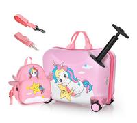 DREAMADE Valise Roulette Enfant 18" et Sac à Dos 12" avec Bandoulière Réglable Bagage Cabine Enfant 3+Ans avec Roues Pivotante 360° Bagage à Main Fille et Garçon Charge 50KG+8KG (Licorne Rose)