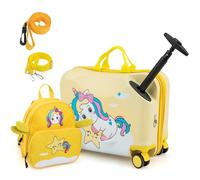 DREAMADE Valise Roulette Enfant 18" et Sac à Dos 12" avec Bandoulière Réglable Bagage Cabine Enfant 3+Ans avec Roues Pivotante 360° Bagage à Main Fille et Garçon Charge 50KG+8KG (Licorne Jaune)