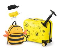 DREAMADE Valise Roulette Enfant 18" et Sac à Dos 12" avec Bandoulière Réglable Bagage Cabine Enfant 3+Ans avec Roues Pivotante 360° Bagage à Main Fille et Garçon Charge 50KG+8KG (Abeille)