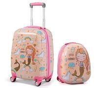 DREAMADE Valise Roulette Enfant 18" et Sac à Dos 12" avec Poignée Réglable Bagage Cabine Enfant 3+Ans avec Roues Pivotante 360° Bagage à Main Fille et Garçon Charge 50KG+8KG (Sirène)