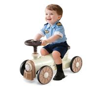 DREAMADE Voiture à Pousser, avec Compartiment de Rangement et Bouton de Son de Sifflet de Train, Draisienne,Scooter Léger, Beige