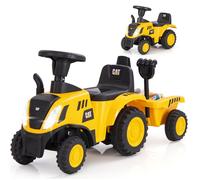 DREAMADE Voiture à Pousser Enfants, Tracteur avec Remorque Détachable, Klaxon, Feux LED, Rateau & Pelle Inclus