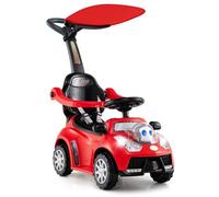 DREAMADE Voiture à Pousser pour Enfants, Jouet 3 en 1 avec Toit Réglable, Lumière & Rangement Sous Siège, Poussette Glissante,