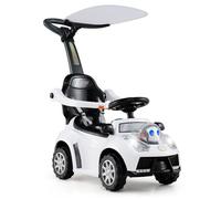 DREAMADE Voiture à Pousser pour Enfants, Jouet 3 en 1 avec Toit Réglable, Lumière & Rangement Sous Siège, Poussette Glissante,