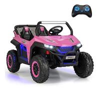 DREAMADE Voiture Électrique 12V pour Enfant, 2 Modes de Conduite, avec Télécommande Effets Sonores Lumineux, Véhicule Tout Terrain avec 2 Sièges pour Enfant 3-8 Ans, Charge 59kg, 118x74x71cm (Rose)