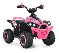 DREAMADE Voiture Électrique Enfants Multifonctions 12V avec Vitesse Réglable en 2 Niveaux, Lumières LED, Musique pour 3-8 Ans, Rose