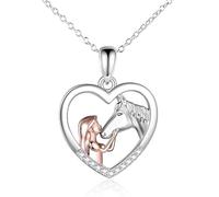 DreamAug Collier magique en forme de cœur avec cheval, spécialement conçu pour les filles, serti de zircons cubiques étincelants, c'est le collier pour votre fille, petite-fille ou nièce.