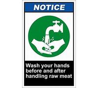 Dreamawsl Panneau d'avertissement extérieur en métal avec inscription « Wash Hands Before and After Handling Raw Meat2 » - 30,5 x 20,3 cm