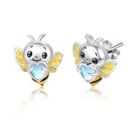 Dreamboat Boucles d'oreilles à tige en argent sterling hypoallergénique en forme de cœur avec pierre de lune et pierre de lune - Cadeau tendance pour femme, fille, petits-enfants, 10mm, Argent