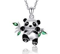 Dreamboat Collier en argent sterling avec pendentif panda en bambou pour femme et fille, Verre Argent sterling Verre Bambou Argent sterling, Zircone cubique