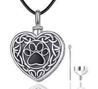 Dreamboat Collier urne funéraire pour chien et chat en argent sterling 925 avec pendentif funéraire en forme d'empreinte de patte et nœud celtique, cadeau commémoratif pour homme et femme, Pendant