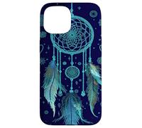 Dreamcatcher Boho Rainbow Dark Feather Dark Blue Dreams Coque pour iPhone 15