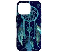 Dreamcatcher Boho Rainbow Dark Feather Dark Blue Dreams Coque pour iPhone 16 Pro