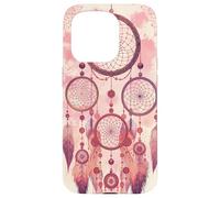 Dreamcatcher Boho Rainbow Red Feather Dreams, Rose Blush Coque pour iPhone 15 Pro