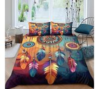 Dreamcatcher Decor Parure de Lit Entretien Facile Microfibre Hypoallergique 3 pièces Bohemian Tribal Art Linge de Lit avec 2 Taies d'oreiller Léger for Adulte Enfants Filles Single（140x200cm）