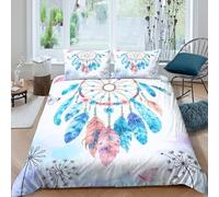 Dreamcatcher Decor Parure de Lit Hypoallergique Microfibre 3 pièces Imprimé en 3D Bohemian Art Style Linge de Lit avec Taie d'oreiller Confortable for Adultes Enfants King（220x240cm）