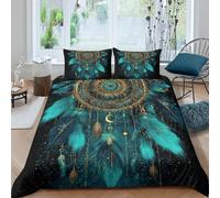 Dreamcatcher Linge de Lit Léger Microfibre résistante 3 Pièces 3D Effet Boho Decor Art Parure de Lit avec 2 Taies d'oreiller Hypoallergique for Chambre Enfants Single（140x200cm）