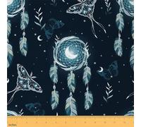 Dreamcatcher Tissus au metre, Boho Dream Catcher decor Death moth Tissus 92x150cm Chaise Canapé, style bohème crâne Halloween décoration extérieure Tissu imperméable, bleu
