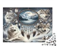 Dreamcatcher Wolves Night Colourful White Wolves Dreamcatcher 1000 Pieces Jigsaw Puzzles Adults Birthday Fun Present & Activity 70x50cm/1000pcs