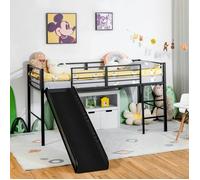 DREAMDE Lit Superposé Lit Mezzanine Enfant avec Toboggan Amovible, Échelle et Clôture, Lit Combine en Acier pour Chambre, Noir