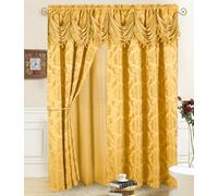 DreamField Linen Lot de 2 Rideaux de fenêtre Fantaisie avec cantonnière Transparente attachée et 2 embrasses, 137,2 cm de Large x 213,4 cm de Long, Design élégant de Luxe, Parfait pour Salon et