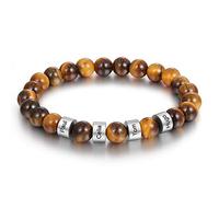 Dreamgem Personnalisé Homme Bracelet Pierre Naturelle Oeil de Tigre Bracelet avec 2-4 Prénom Cadeau de Noël Fête des Pères Anniversaire