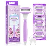 DreamGenius Rasoir pour femme avec manche antidérapant, 7 lames de rechange et support de douche, comprend 5 lames de première qualité, lubrification à 360° qui réduit les irritations, couleur